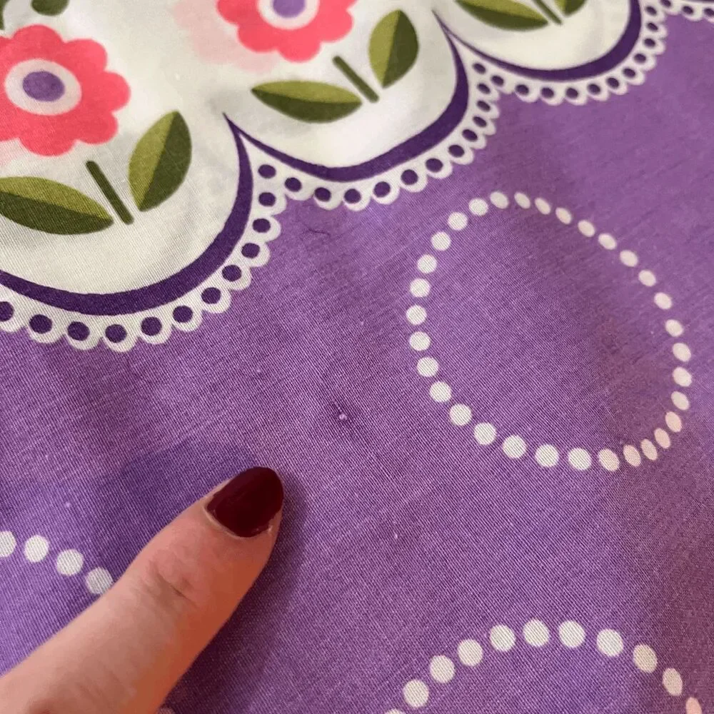 VTG 70s Purple Floral Cotton Duvet Cover 76x50 Folk Stripe Coquette Cottagecore